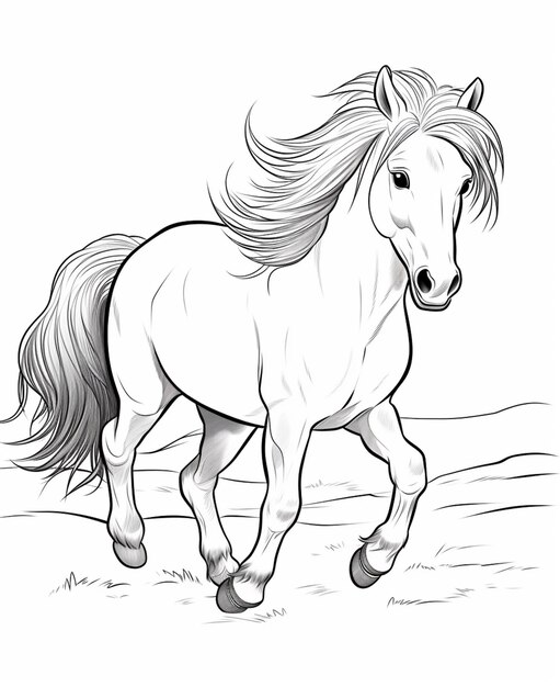 Foto eine zeichnung eines pferdes, das auf einem feld mit weißem hintergrund läuft