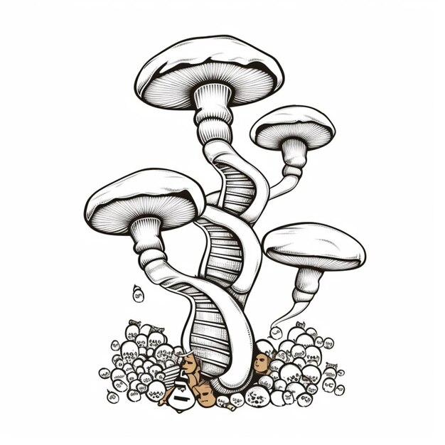Foto eine zeichnung eines pilzes mit einem band um ihn herum generative ai