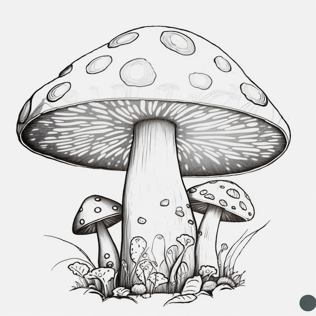 Eine Zeichnung eines Pilzes mit vielen Punkten darauf generative KI