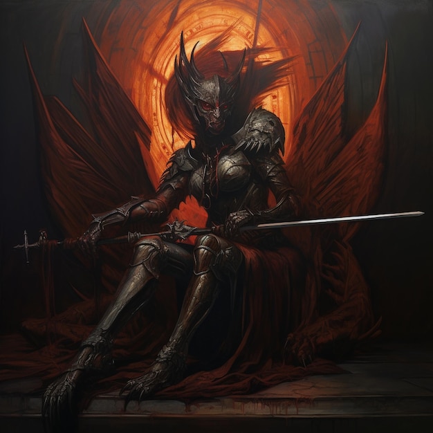 eine Zeichnung eines Ritters mit einem Schwert und einem Drachen
