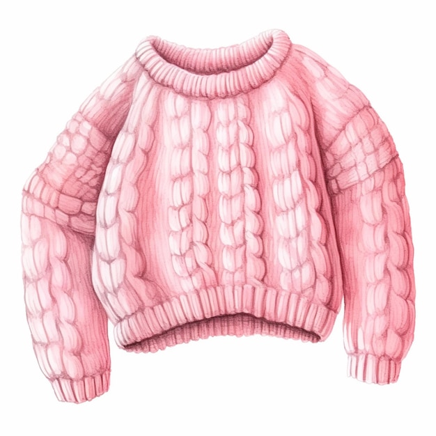 eine Zeichnung eines rosa Pullovers mit einem Kabelmuster generativ ai
