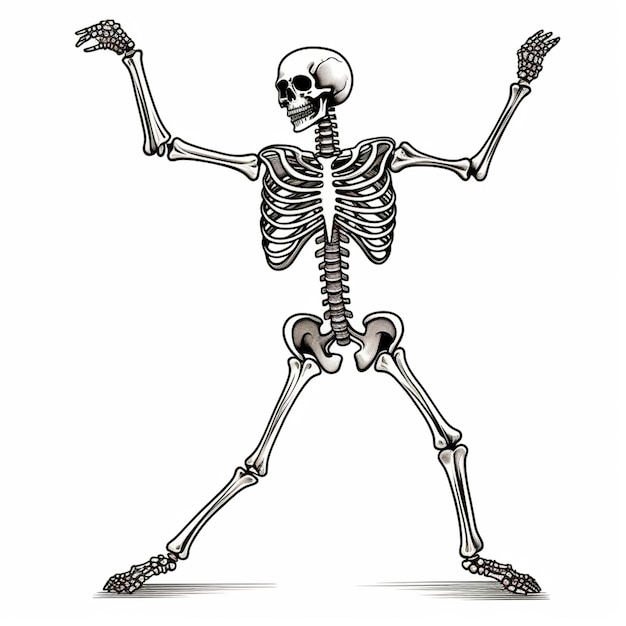 Foto eine zeichnung eines skeletts mit ausgestreckten armen und gekreuzten beinen, generative ki