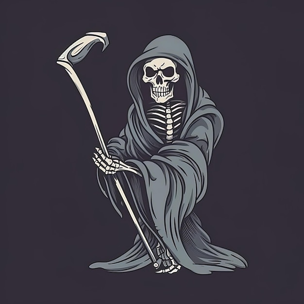 Eine Zeichnung eines Skeletts mit Schwert und Schwert.