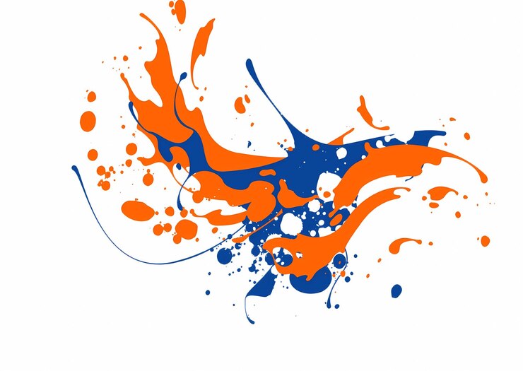 eine Zeichnung eines Spritzes orangefarbener und blauer Wasserspritzungen