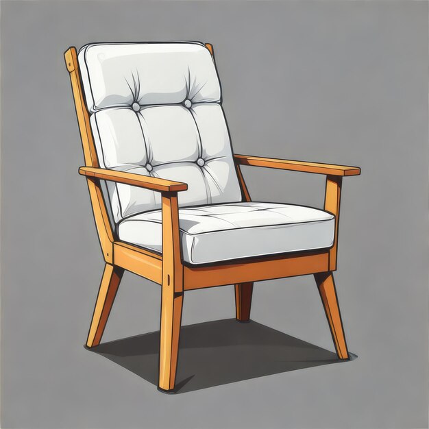 eine Zeichnung eines Stuhls mit einem weißen Kissen und einem braunen Hintergrund