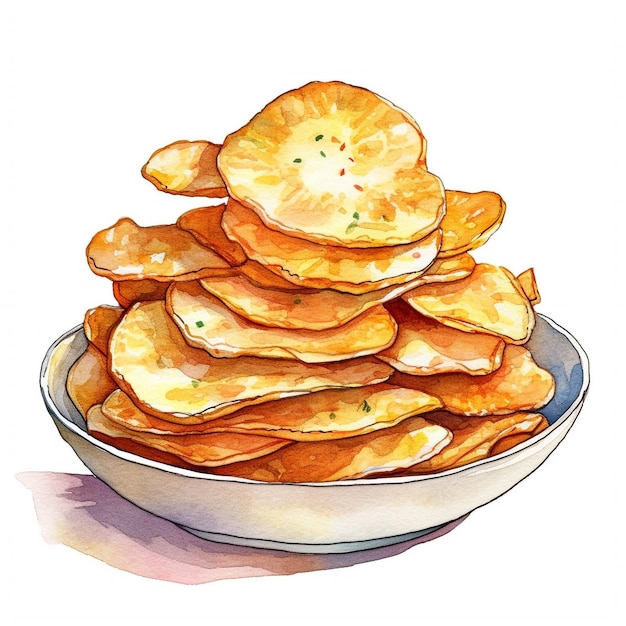 Eine Zeichnung eines Tellers mit Kartoffelchips
