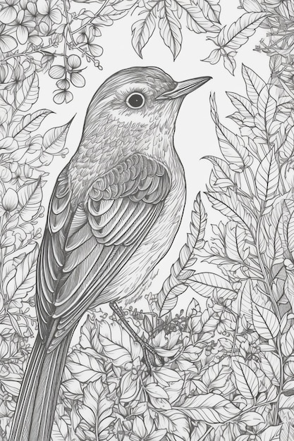 eine Zeichnung eines Vogels, der auf einem Zweig eines Baumes sitzt