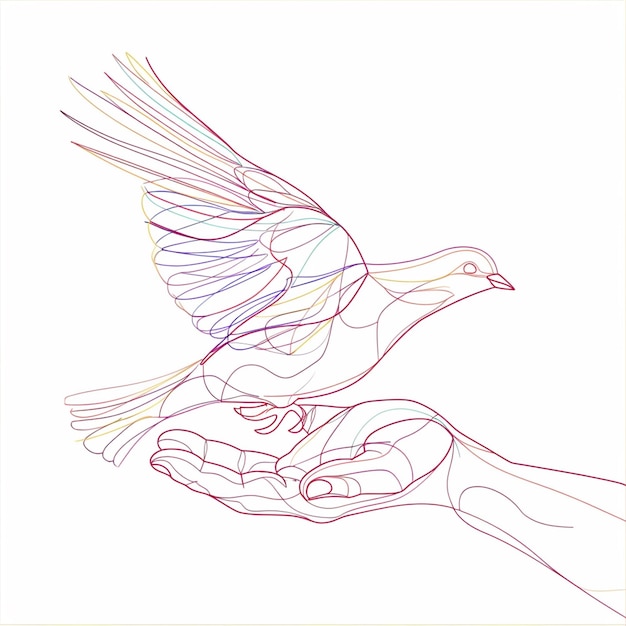 eine Zeichnung eines Vogels mit einem rosa Schnabel und einem gelben Vogel in der Mitte