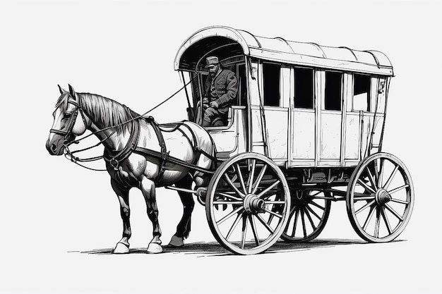Foto eine zeichnung eines wagens mit einem darauf gezogenen pferd generative ai