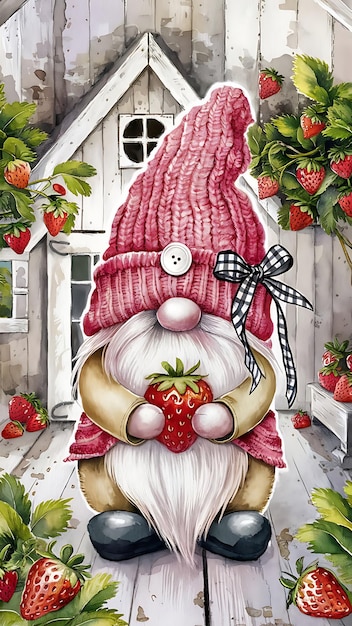 eine Zeichnung eines Weihnachtsmanns, der eine Erdbeere und eine Hand mit einer Erdbeere hält