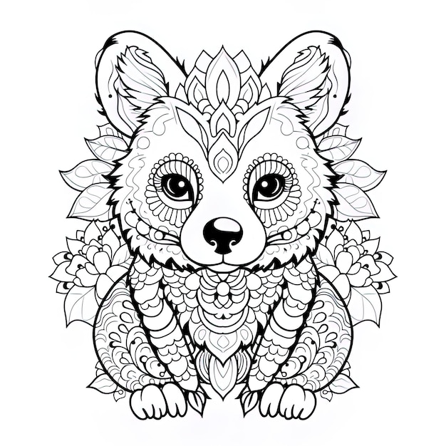 eine Zeichnung eines Wolfes mit Blumen und eine Zeichnungen eines Wolfes