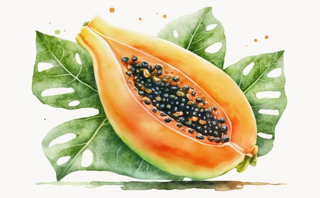 Eine Zeichnung Papaya Aquarell tropische Früchte Bio-Lebensmittel Illustrationen ai generiert