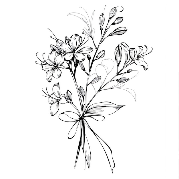 eine Zeichnung von Blumen, auf der unten Lilien steht