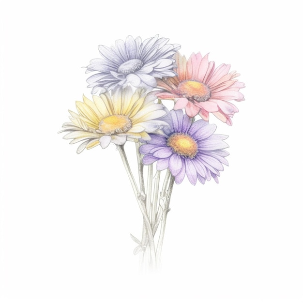 Eine Zeichnung von Blumen auf weißem Hintergrund