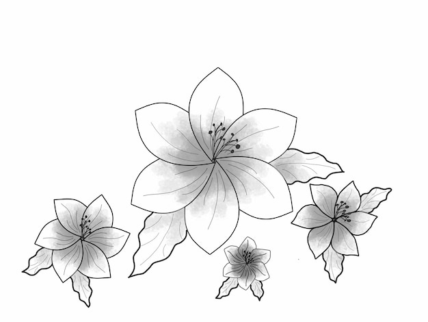 eine Zeichnung von Blumen, die auf einem weißen Hintergrund gezeichnet sind