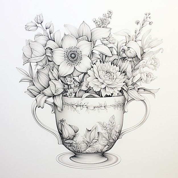 Eine Zeichnung von Blumen in einer Vase