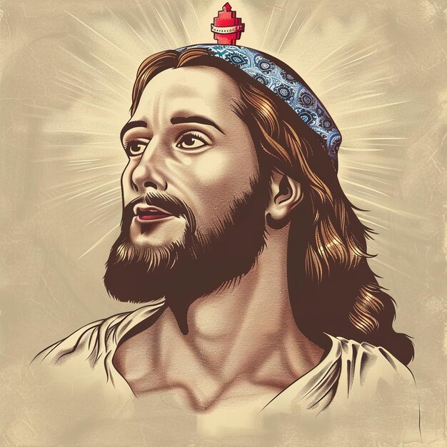 eine Zeichnung von Jesus mit einer Krone auf dem Kopf