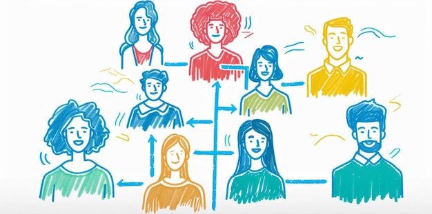 Eine Zeichnung von Menschen, die durch Linien miteinander verbunden sind