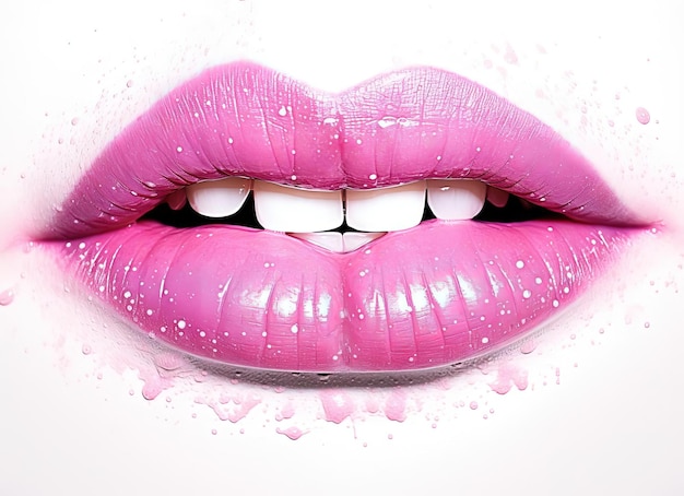 eine Zeichnung von rosa Lippen auf weißem Hintergrund im Stil einer Engelsfotografie