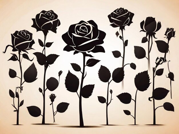 Foto eine zeichnung von schwarzen rosen mit blättern und blumen