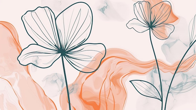 Eine Zeichnung von zwei Blumen mit blauem Hintergrund