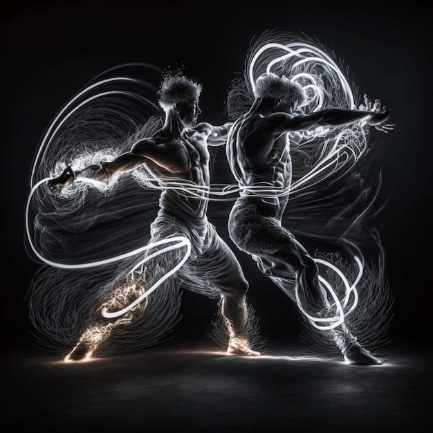 Eine Zeichnung von zwei Menschen, die bei eingeschaltetem Licht tanzen.