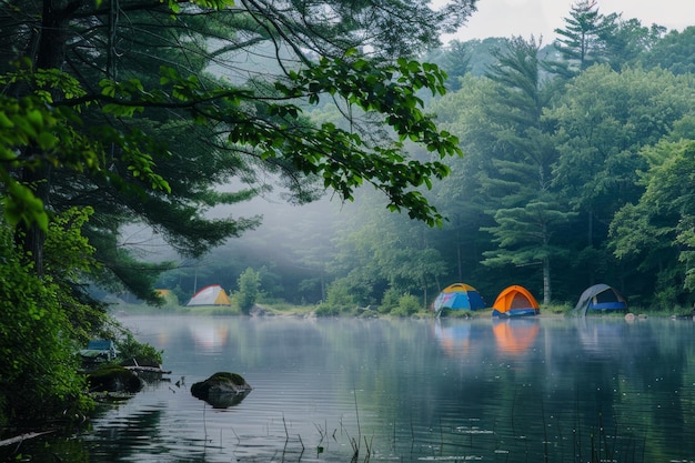 Eine Zeltgruppe am See