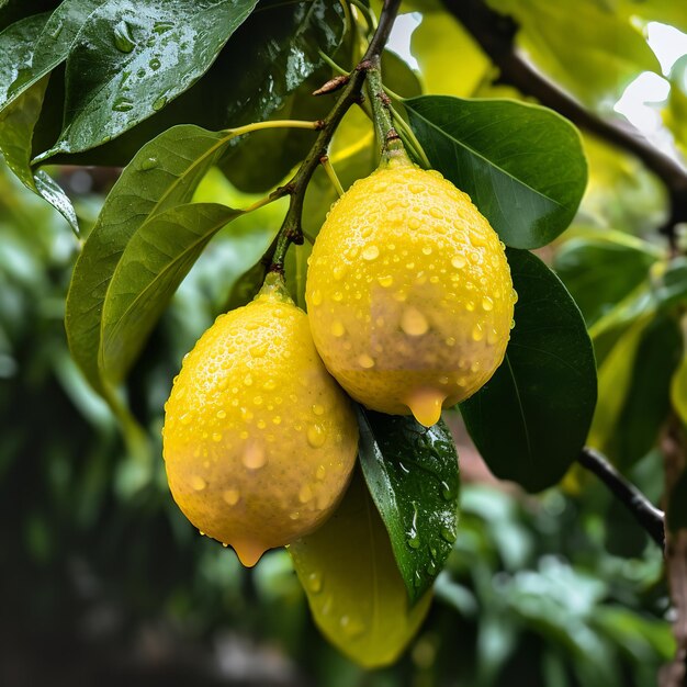 Foto eine zitrone auf einem baum ai generative