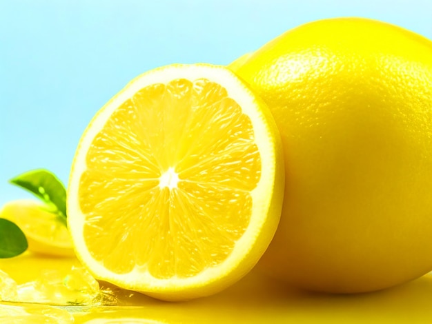 eine Zitronenfrucht mit Zitronensaftflüssigkeit um sie herum Foto herunterladen