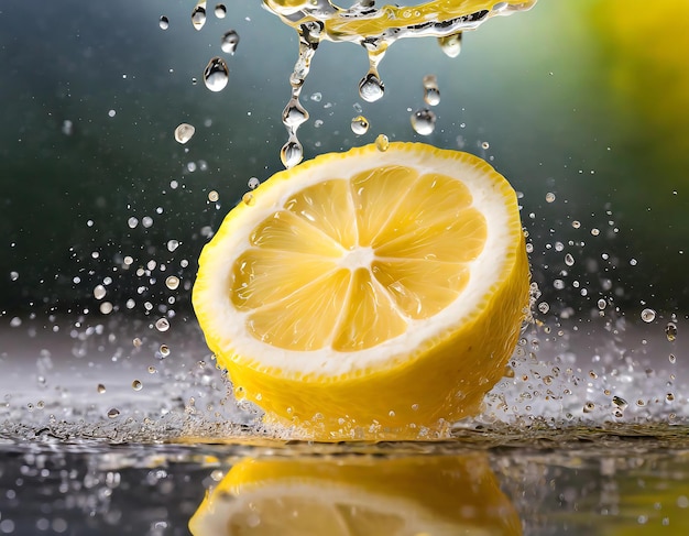 Eine Zitronenscheibe mit Wasser.