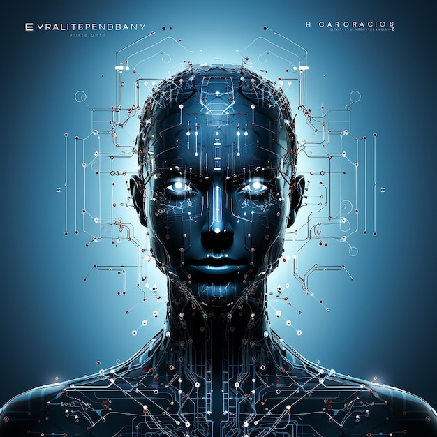 Eine Zukunft voller Möglichkeiten, die der futuristische Cyborg-Mensch mit digitaler Technologie und künstlicher Intelligenz verändert hat