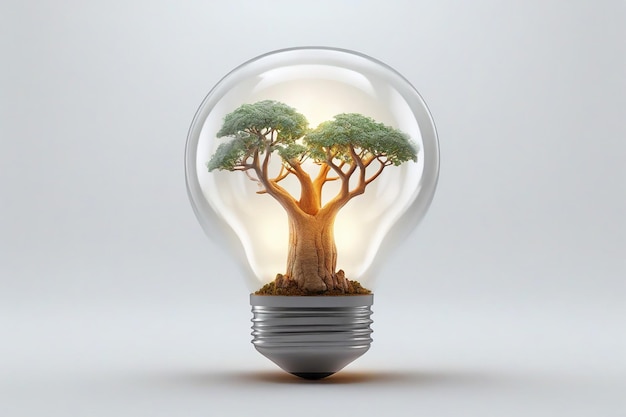 Eine Zwiebel mit einem Baum als Symbol für Umweltschutz 3D-Illustration
