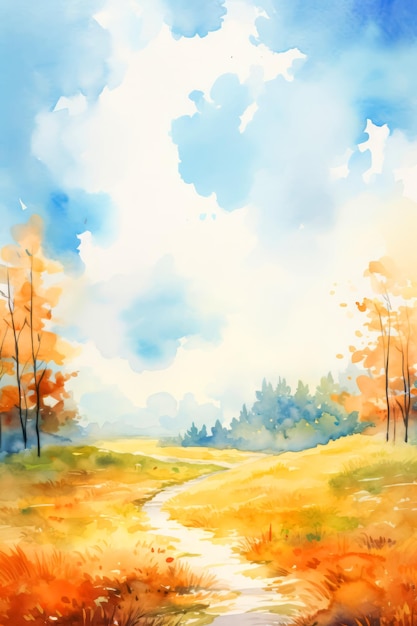 Einfache Aquarellherbstlandschaftslandschaft Schöner Naturherbstsaisonhintergrund