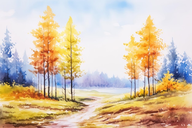 Einfache Aquarellherbstlandschaftslandschaft Schöner Naturherbstsaisonhintergrund