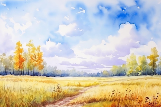 Einfache Aquarellherbstlandschaftslandschaft Schöner Naturherbstsaisonhintergrund