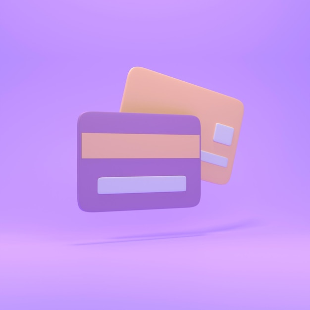 Einfache Bankkarten in 3D-Rendering auf lila Hintergrund 3D-Rendering-Illustration