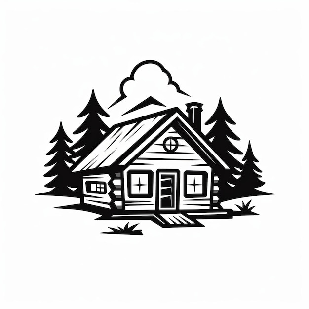 Foto einfache cabin house-logo-illustration in schwarz-weiß