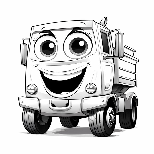 Foto einfache cartoonstyle schwarz-weiß malvorlage von anthropomorphic dump truck