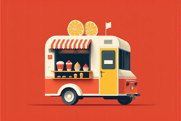 Einfache digitale Illustration von Food-Trailern für Fast-Food-Verkauf mit Hintergrund. Generative KI