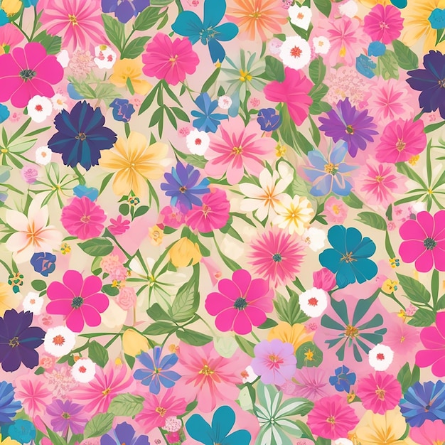 Einfache florale Illustrationen mithilfe einer Farbpalette. AIgeneriertes nahtloses Kachelbild