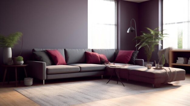 Einfache, hyperrealistische Wohnzimmerfotografie eines schönen, hellen, modernen skandinavischen Stils