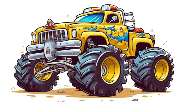 Einfache Kinder-Cartoon-Monster-Truck, dicke, klare Vektorlinien, Malvorlagen-Stil, generative KI