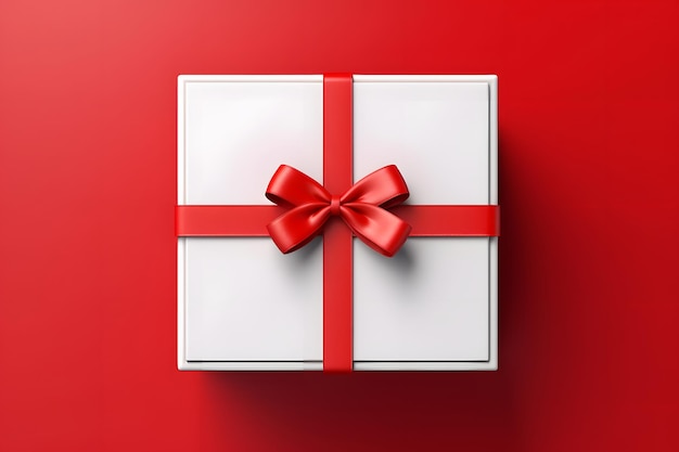 Einfache offene weiße Geschenkkiste mit rotem Band, obere Sicht, minimalistische weiße Kiste mit offenem Deckel
