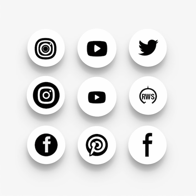 einfache schwarz-weiße Social-Media-Symbole