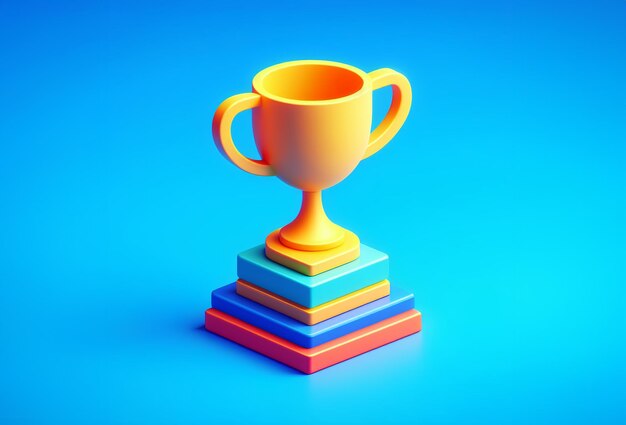 Foto einfache trophäe-award 3d-symbol mit spielerischer farbe