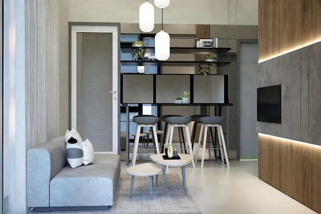 Einfache und moderne Wohnzimmer-Innenarchitektur