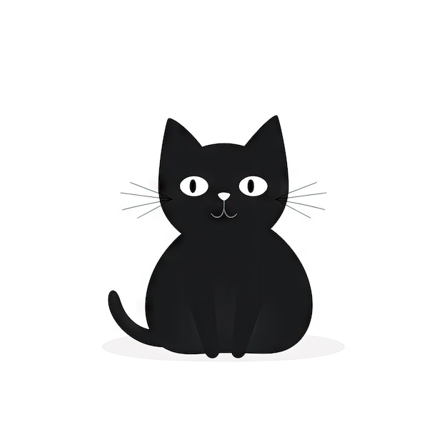 Einfache und niedliche schwarze Katze auf weißem Hintergrund