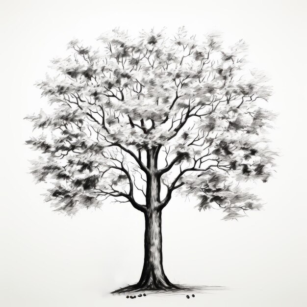 Einfache und unvollständige Zeichnung eines Ahornbaums, die von Kindern dargestellt wird