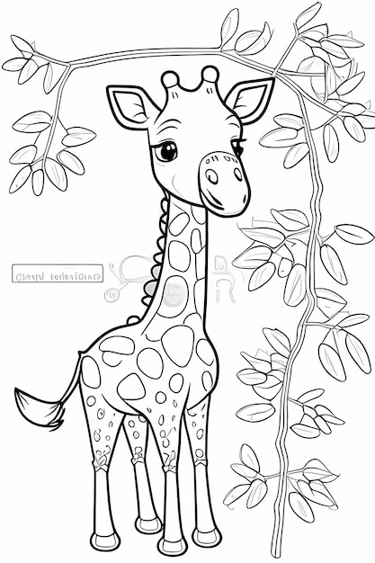 Foto einfache vektor-monochrom-farbseite für kinder, die eine liebenswerte giraffe darstellt