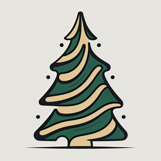 Einfache Vektorzeichnung eines geschmückten Weihnachtsbaums, minimalistisches Symbol symmetrisches Aufkleber-Design KI generiert